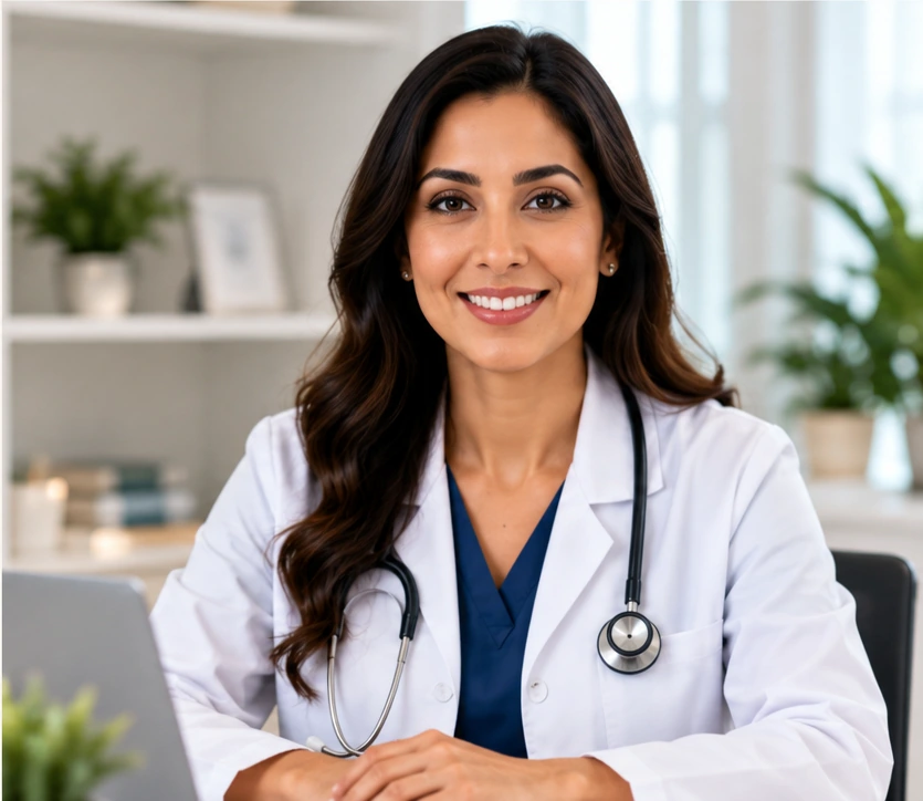 Illustrative professional clinician portrait; not a photograph of Navneet Kaur